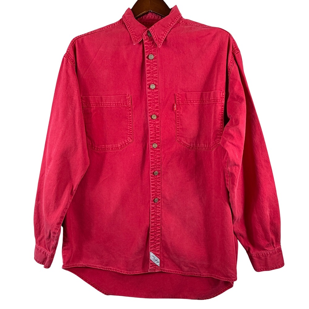 Vintage Levi Strauss Red Denim Button Down Shirt Mens L 1990s Workwear Western